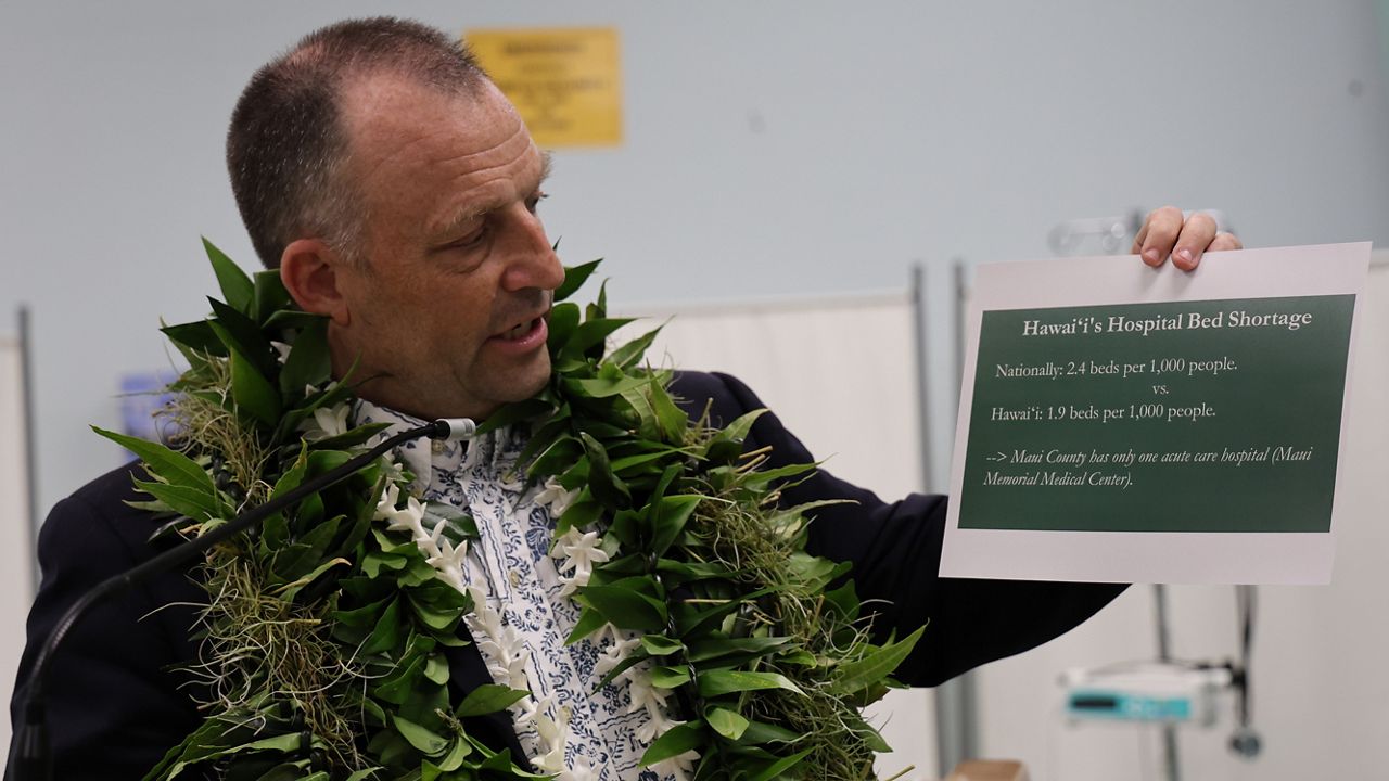 Gov. Josh Green discussed the Maui's hospital bed shortage during Tuesday's bill-signing ceremony at the University of Hawaii Maui College. (Photo courtesy of Office of Governor Josh Green)