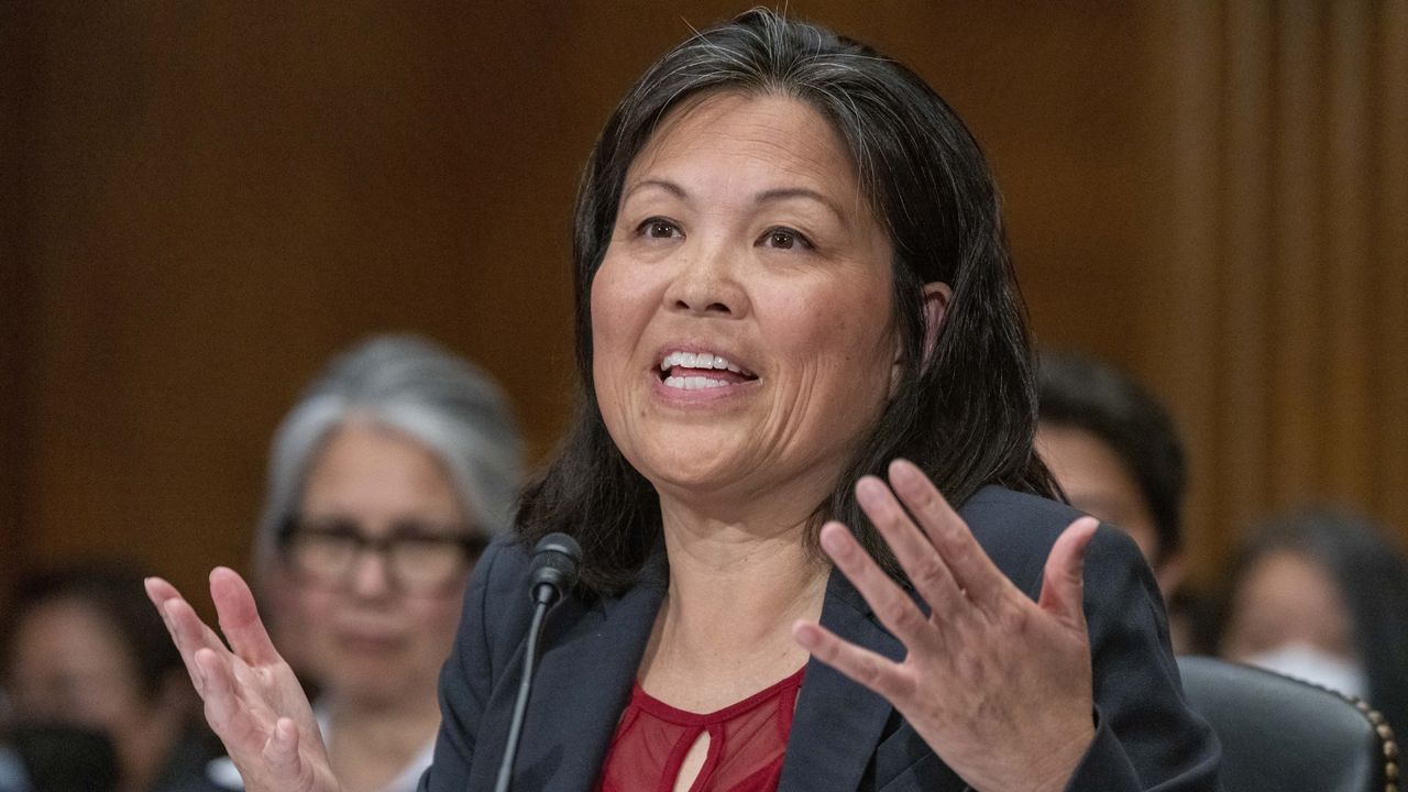 Acting Labor Secretary Julie Su speaks during her confirmation hearing before the Senate Health, Education, Labor and Pensions Committee on April 20. (AP Photo/Alex Brandon)