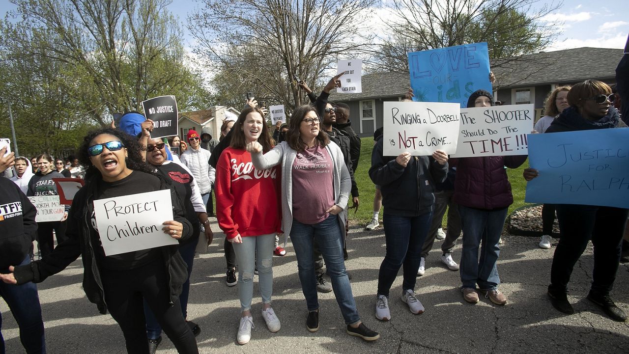 Protestors march Sunday in Kansas City, Mo., to bring attention to the shooting of Ralph Yarl, 16, who was wounded when he went to the wrong Kansas City house to pick up his brothers. (Susan Pfannmuller/The Kansas City Star via AP)