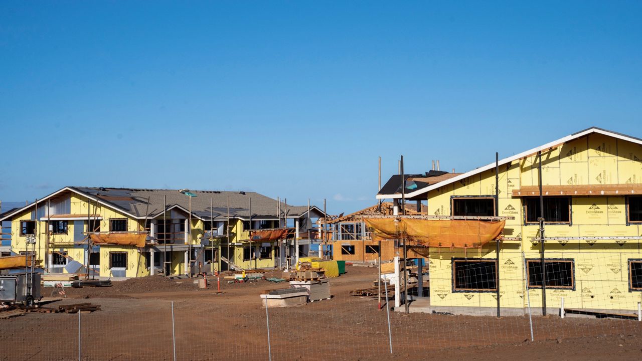 Kaiaulu o Kukuia, a 200-unit affordable housing complex under construction that was not seriously affected by August's wildfire, is pictured on Oct. 3, 2023, in Lahaina, Hawaii. A University of Hawaii report published Monday, March 4, 2024, found regulatory costs account for more than half of the price of a new condominium in Hawaii, a place where high housing costs are fueling an exodus of local-born residents searching for cheaper places to live. (AP Photo/Mengshin Lin, File)