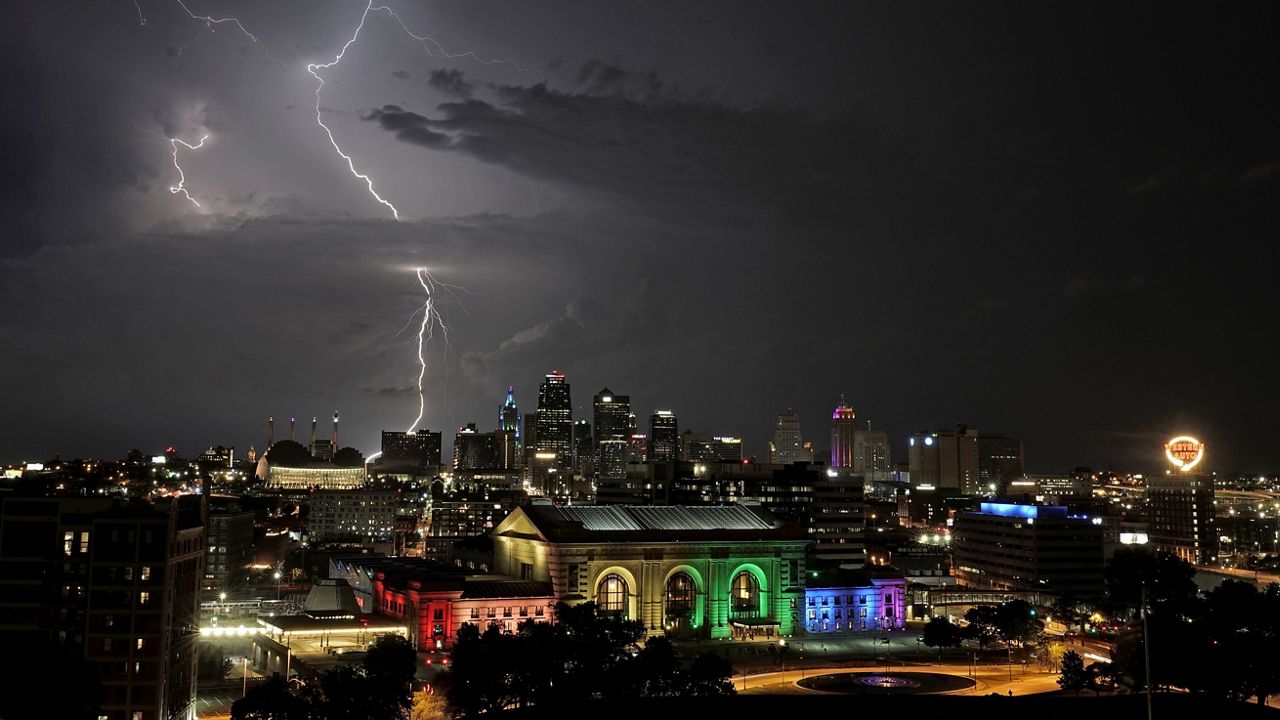 lightning flashing in the sky over Kansas City
