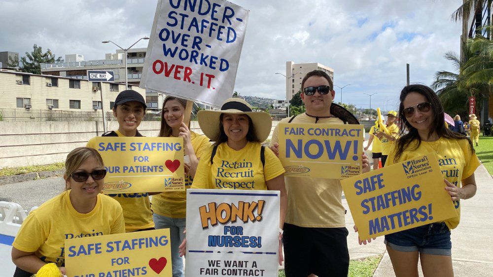 Nurses began their seven-day strike at 7 a.m. Sunday morning. (Spectrum News/Sarah Yamanaka)