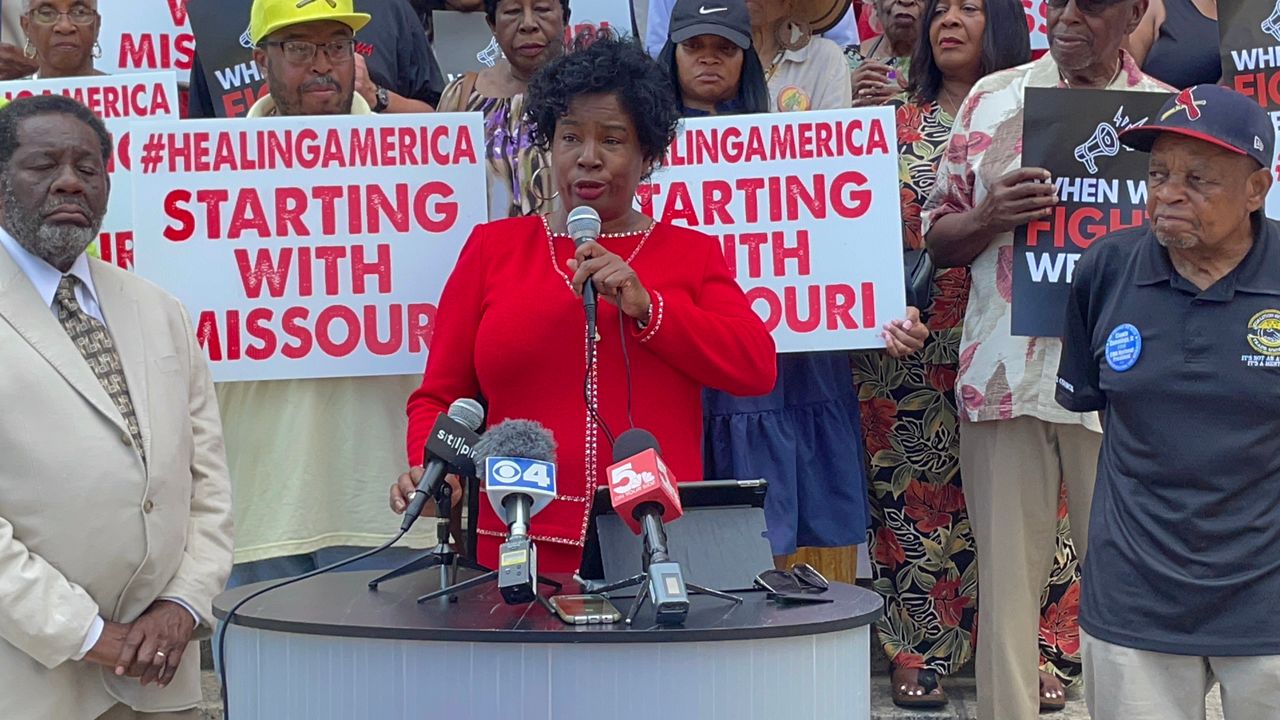 Missouri State Sen. Karla May, D-St. Louis held her first formal campaign event as a 2024 candidate for the U.S. Senate Tuesday afternoon in downtown St. Louis. (Spectrum News/Gregg Palermo)