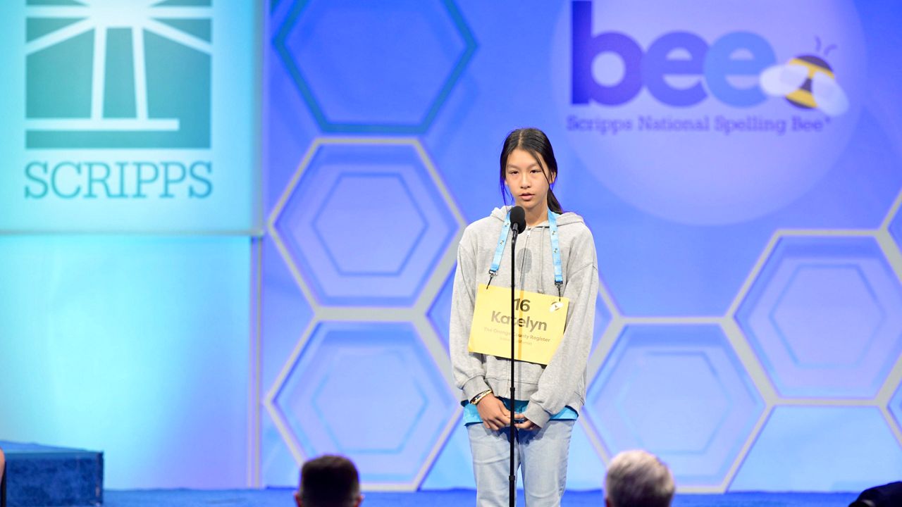 Katelynn Nguyen of Huntington Beach competes in the 2024 Scripps National Spelling Bee in National Harbor, MD, on Tuesday. (Photo courtesy of Craig Hudson/Scripps National Spelling Bee)