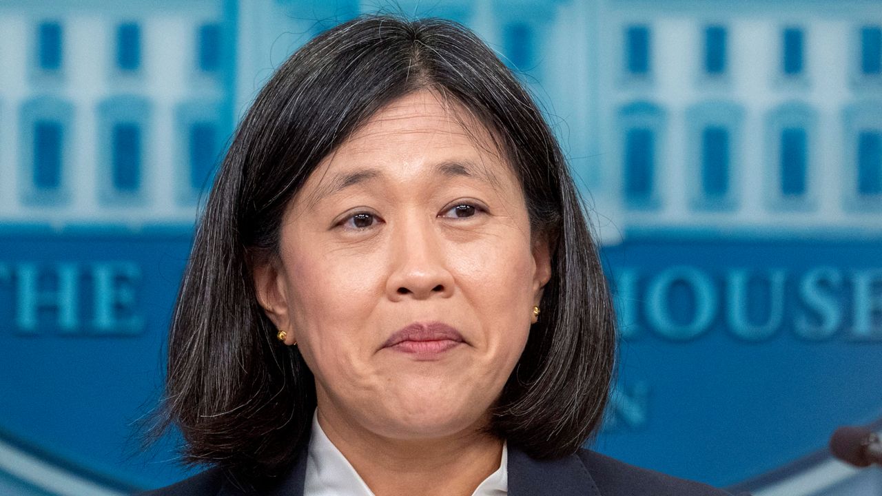 U.S. Trade Representative Katherine Tai speaks with reporters in the James Brady Press Briefing Room at the White House, May 14, 2024, in Washington. (AP Photo/Alex Brandon, File)