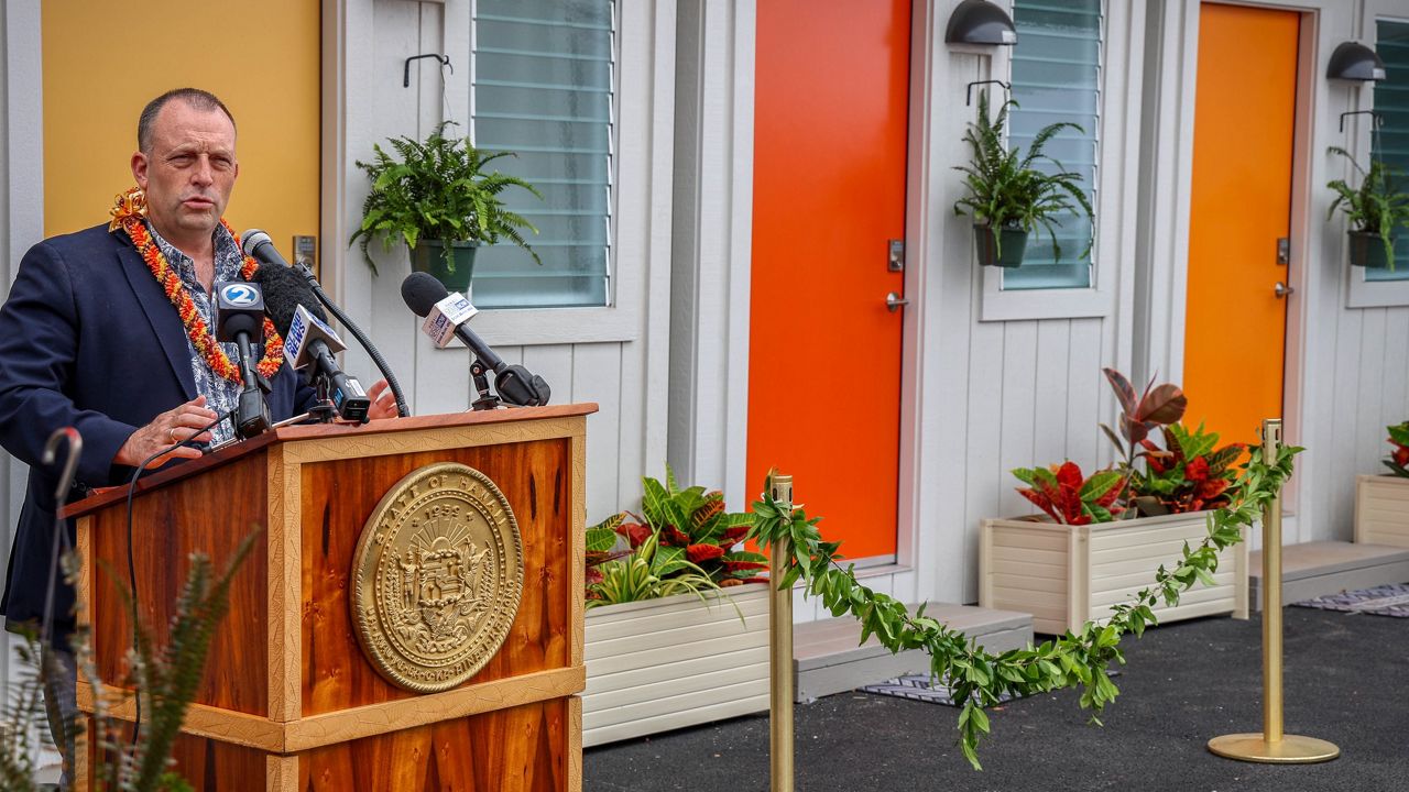 Gov. Josh Green attended a blessing Thursday  for the Hookahi Leo, the state's third kauhale village. (Office of Gov. Josh Green)