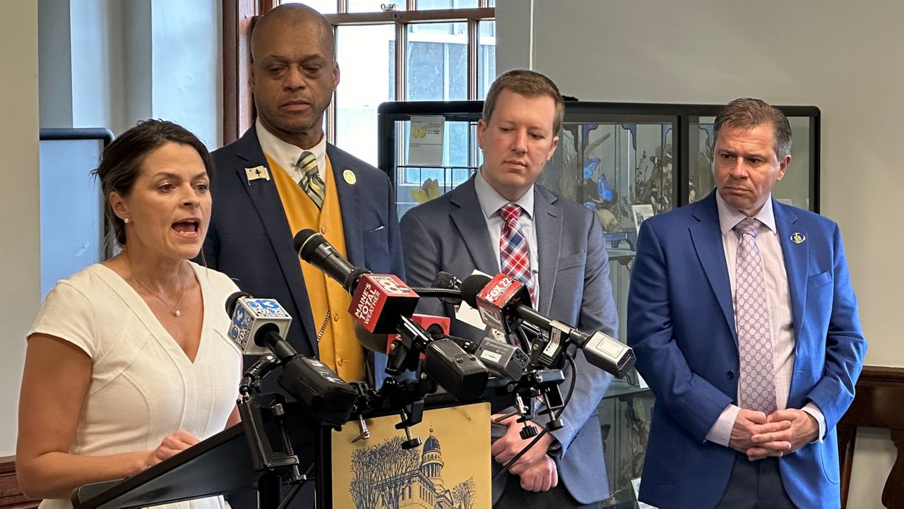 Sen. Lisa Keim (R-Dixfield), Sen. Craig Hickman (D-Winthrop), Sen. Mike Tipping (D-Orono) and Rep. Mark Blier (R-Buxton) say they will continue to push for child welfare reforms. (Spectrum News/Susan Cover)