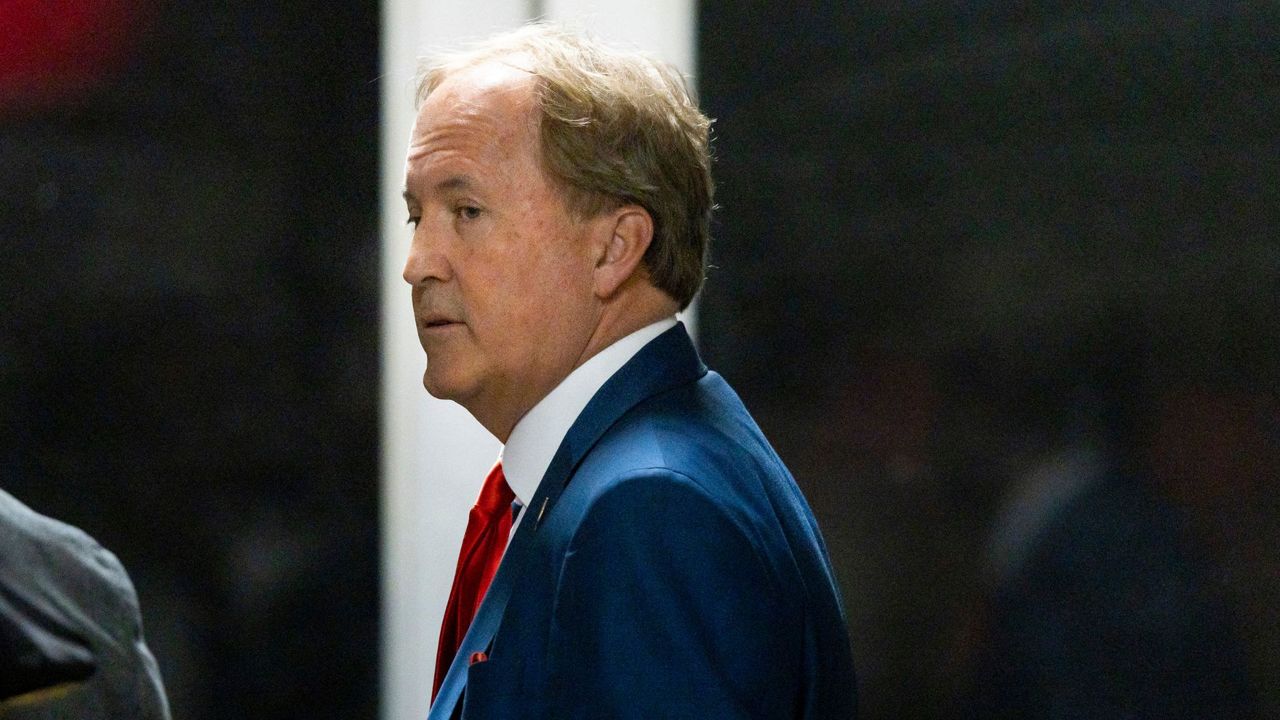 Texas Attorney General Ken Paxton arrives with former President Donald Trump at Manhattan criminal court before Trump's trial in New York, Tuesday, April 30, 2024. (Justin Lane/Pool Photo via AP, File)