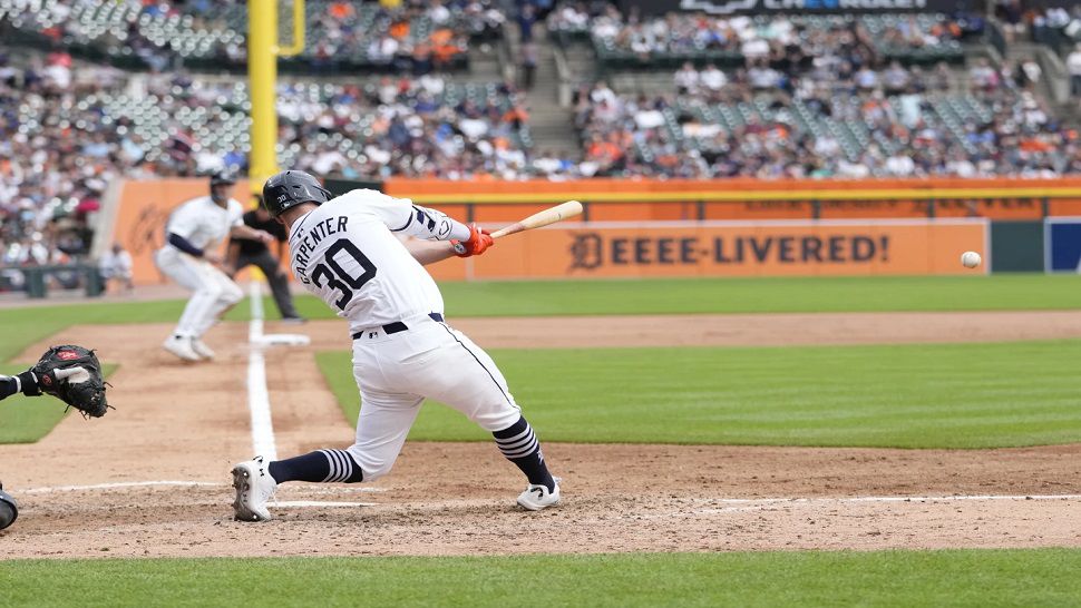 Detroit designated hitter Kerry Carpenter singled to drive in a run in the sixth inning against Tampa Bay on Thursday afternoon.