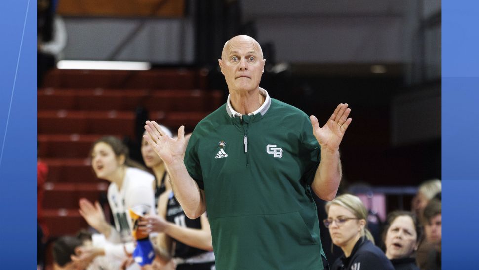 Green Bay head coach Kevin Borseth reacts to a call during the first half of a first-round college basketball game against Tennessee in the NCAA Tournament in Raleigh, N.C., Saturday, March 23, 2024. (AP Photo/Ben McKeown)