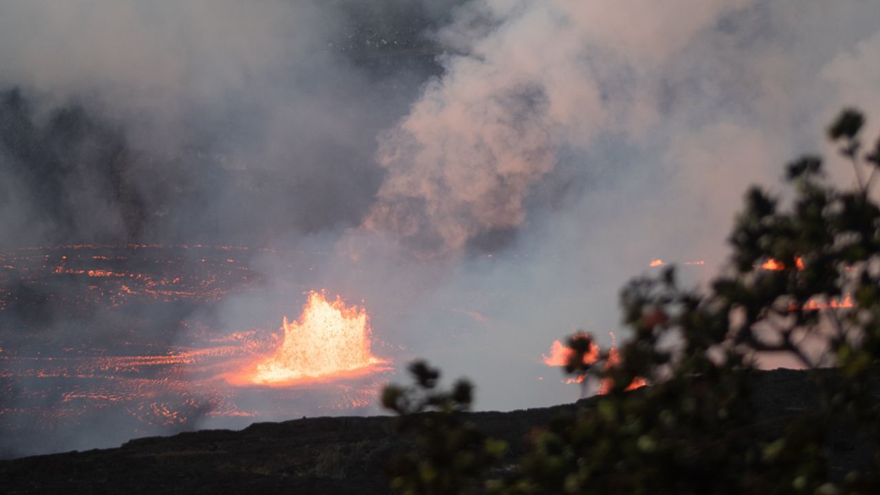 Halemaʻumaʻu crater on the morning of June 7, 2023 from Kilauea Overlook. (Photo courtesy of the National Park Service/M.Newman)