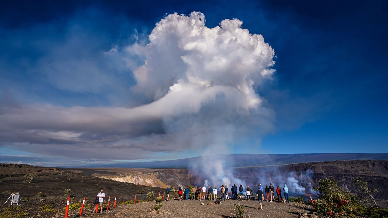 Visitors watch the summit eruption of Kīlauea volcano from the Keanakākoʻi side of the caldera on June 6, 2023. (Photo courtesy of the National Park Service/Janice Wei)