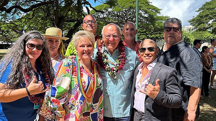 Members of the newly established LGBTQ+ Commission joined Honolulu Mayor Rick Blangiardi at an Oct. 1 kickoff event for Pride Month. (Courtesy State of Hawaiʻi LQBTQ+ Commission)