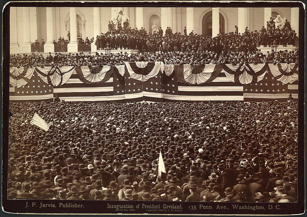 Cleveland delivers his inaugural address at the Capitol in 1885. (Library of Congress)