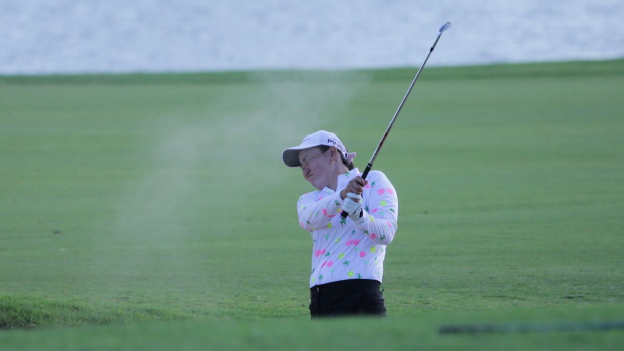 Punahou alumna Allisen Corpuz, hitting into the wind out of a bunker on No. 17 at Hoakalei Country Club, got a faceful of sand and couldn't save par on the hole. She missed the cut at the 2023 LPGA Lotte championship by one stroke.