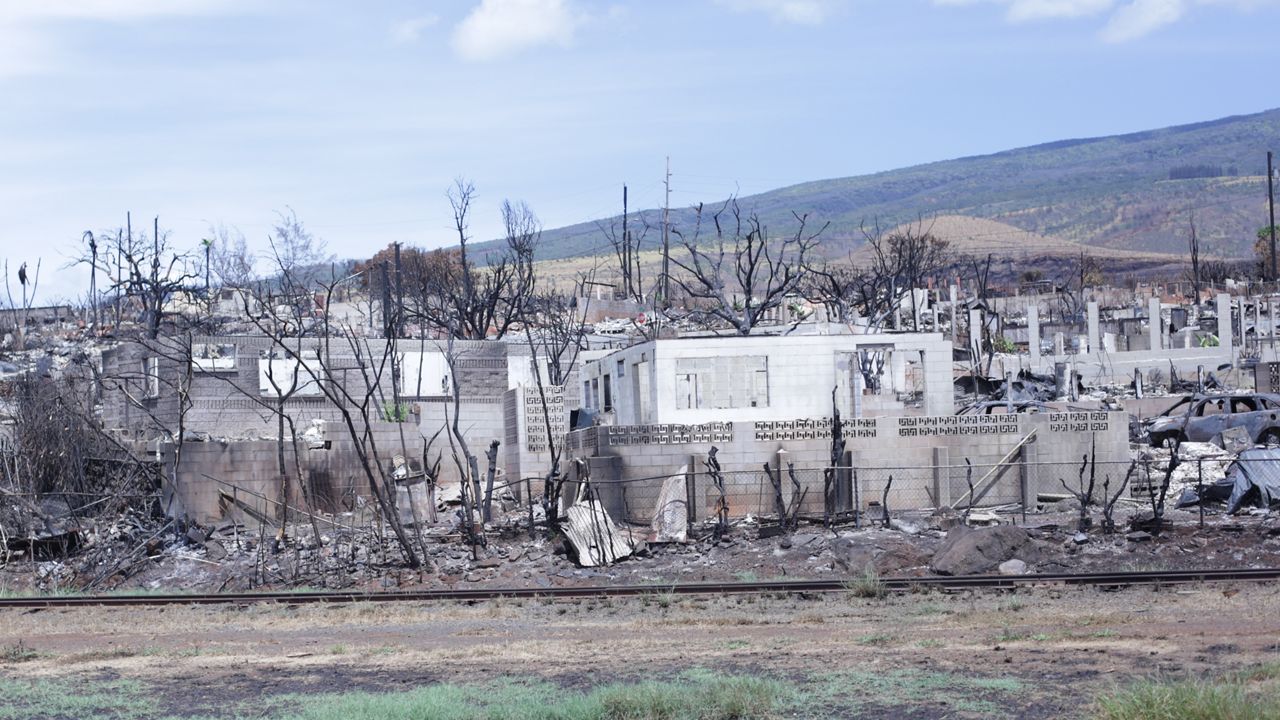 Homes in Lahaina destroyed after the Aug. 8 wildfire. (Brian McInnis/Spectrum News)