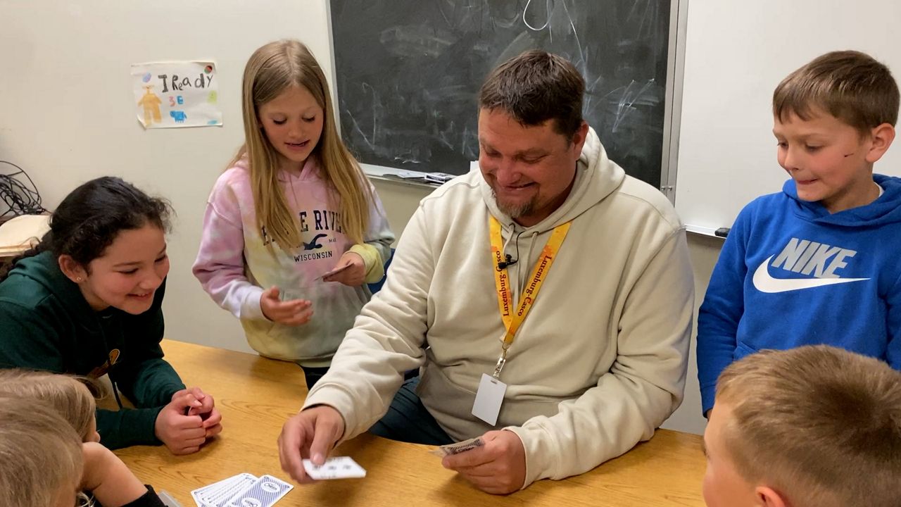 Lane Trimberger playing cards with 3rd graders