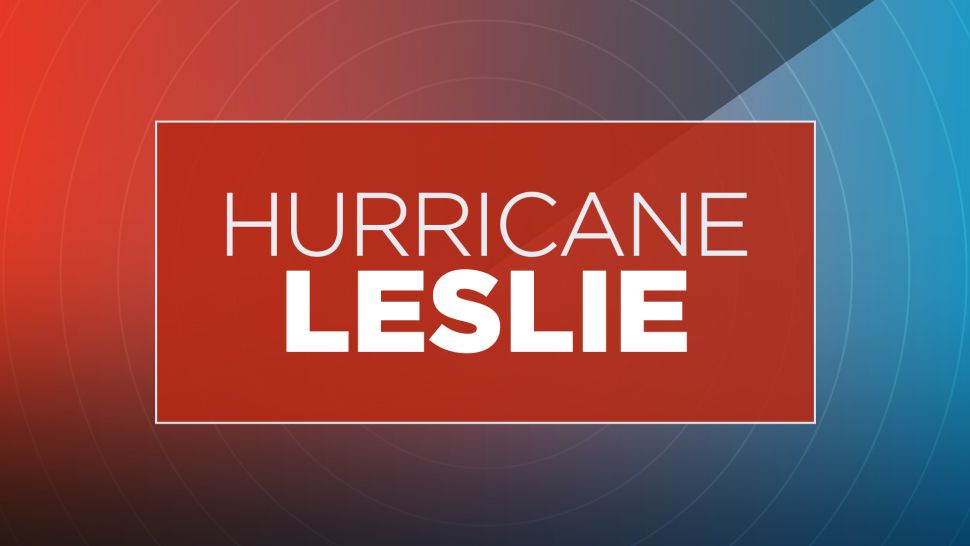 Leslie is packing sustained winds of 65 mph; the storm may intensify to a hurricane by Wednesday. (File photo of Tropical Storm Leslie)