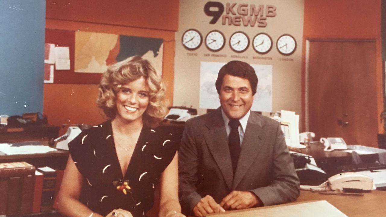 Linda Coble with co-anchor Bob Jones at KGMB. (Photo courtesy of Linda Coble)