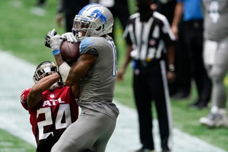 Atlanta Falcons' Todd Gurley tries to stop short of the end zone during the  fourth quarter of a …