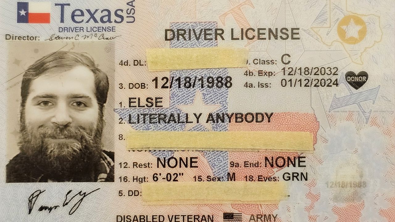 Literally Anybody Else, whose previous name was Dustin Ebey, posted his official Texas driver's license on his campaign's Facebook page. (Literally Anybody Else)