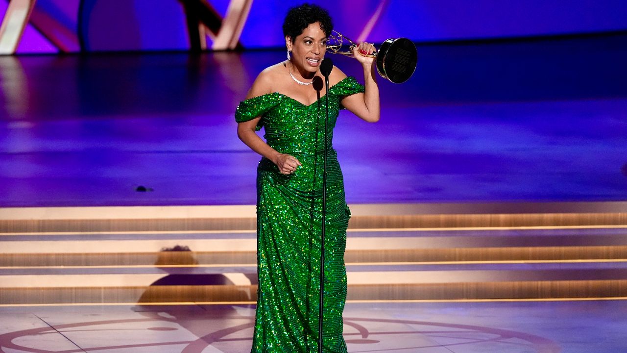 Liza Colon-Zayas accepts the award for outstanding supporting actress in a comedy series for "The Bear" during the 76th Primetime Emmy Awards on Sunday, Sept. 15, 2024, at the Peacock Theater in Los Angeles. (AP Photo/Chris Pizzello)