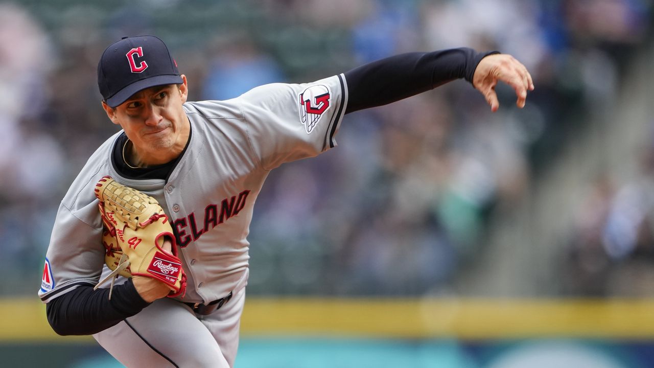 Cleveland Guardians starting pitcher Logan Allen throws against the Seattle Mariners during the first inning of a baseball game Wednesday, April 3, 2024, in Seattle. (AP Photo/Lindsey Wasson)