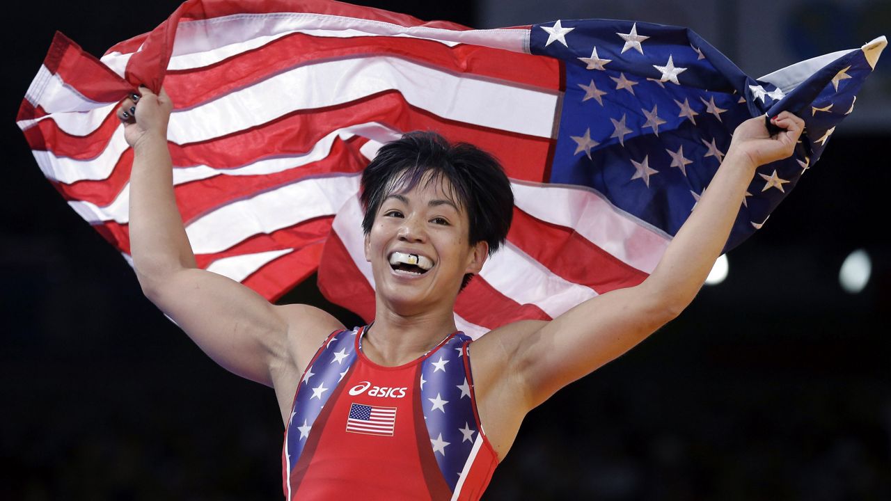 Roosevelt High alumna Clarissa Chun after winning bronze in the 48-kg women's freestyle wrestling at the 2012 London Olympics.