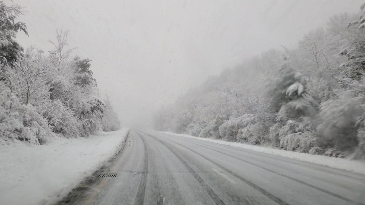 Snow-covered roads in Worcester after the first snowfall of the season on Dec. 5, 2024. (Spectrum News)