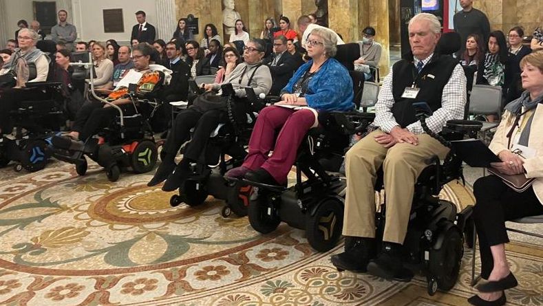 ALS patients and advocates called on lawmakers to commit more funding to help with disease research on Thursday, May 2, 2024. (Courtesy of State House News Service)
