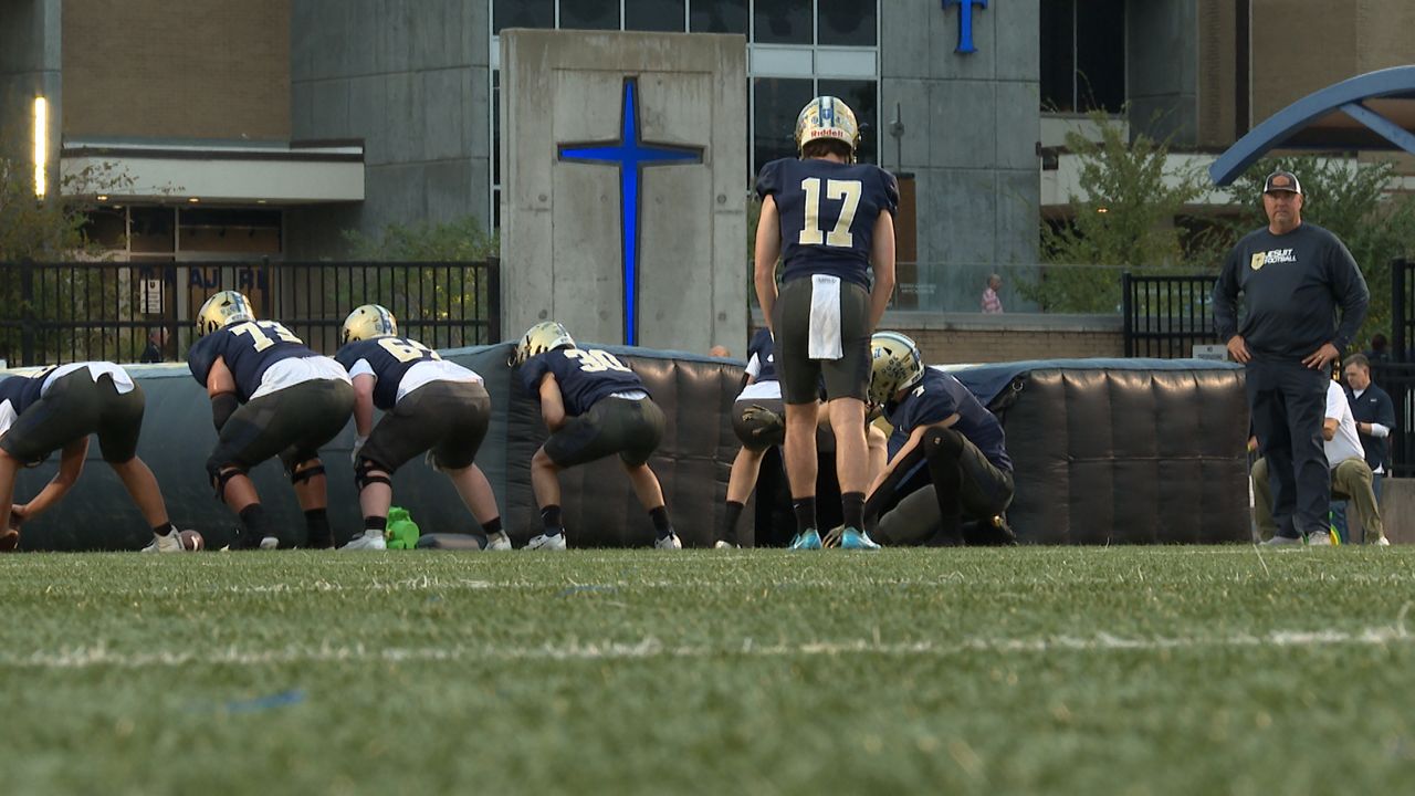 Noah McGough appears on the field with Jesuit Dallas. (Spectrum News 1/Adam Rossow)