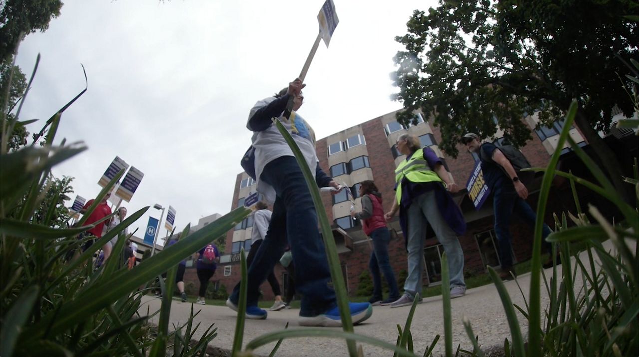 The hospital remains open during the strike, and visiting nurses will continue caring for patients.
