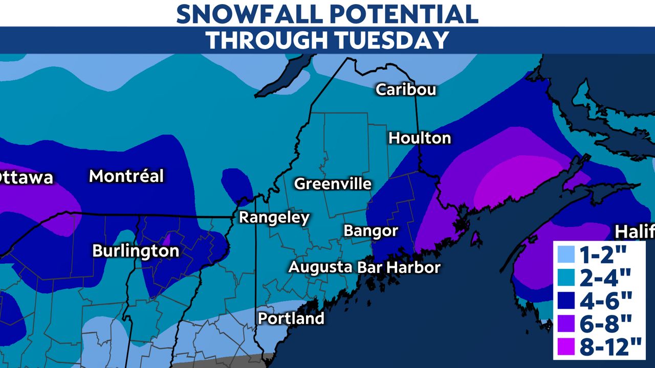 Clipper system brings a few inches of snow to Maine tonight