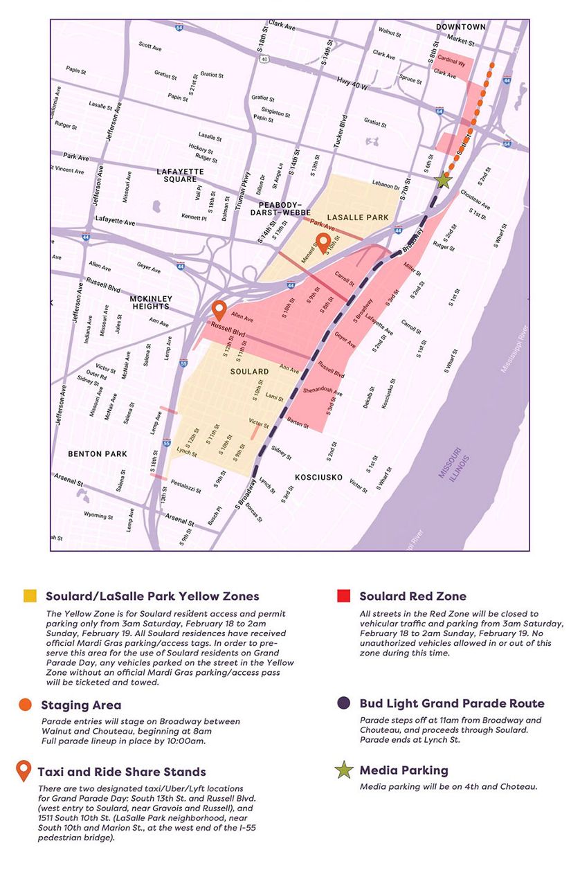 Pictured is the route for the Bud Light Grand Parade. (Photo courtesy of Mardi Gras, Inc.)