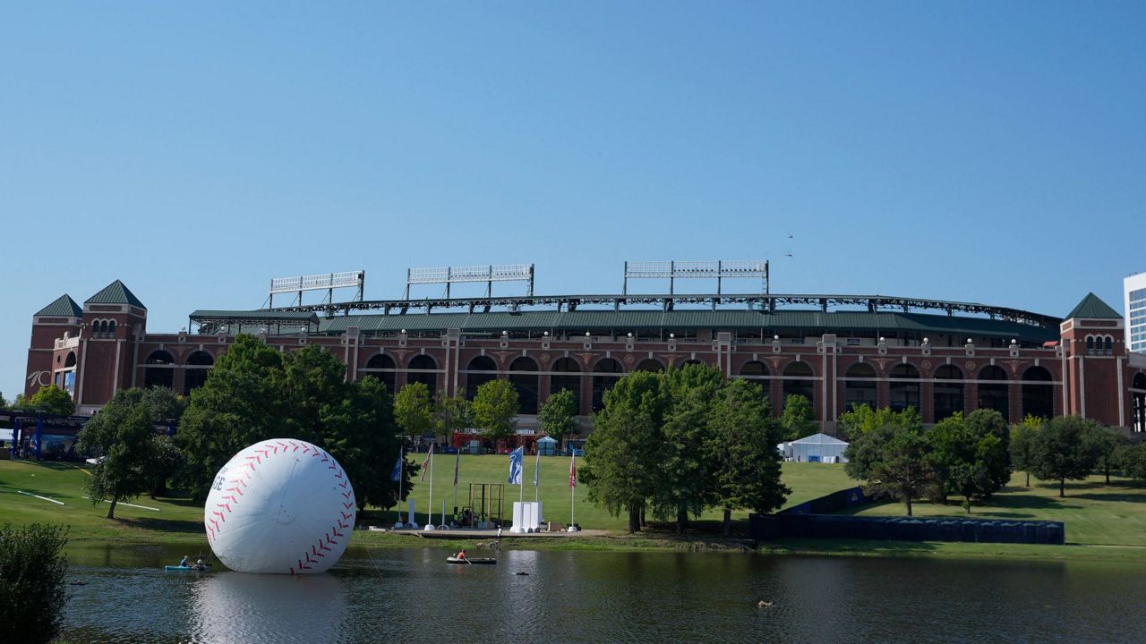 Choctaw Stadium is where the All Star Village will be ahead of the MLB All Star baseball game in Arlington, Texas, Thursday, July 11, 2024. (AP Photo/LM Otero)