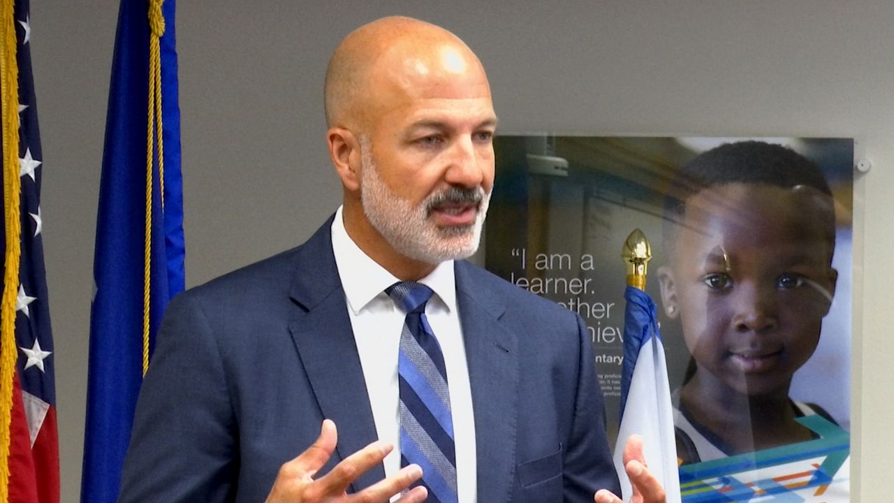 MMSD Superintendent Joe Gothard raises shortfall concerns during a press conference Wednesday. (Spectrum News 1/Anthony DaBruzzi)