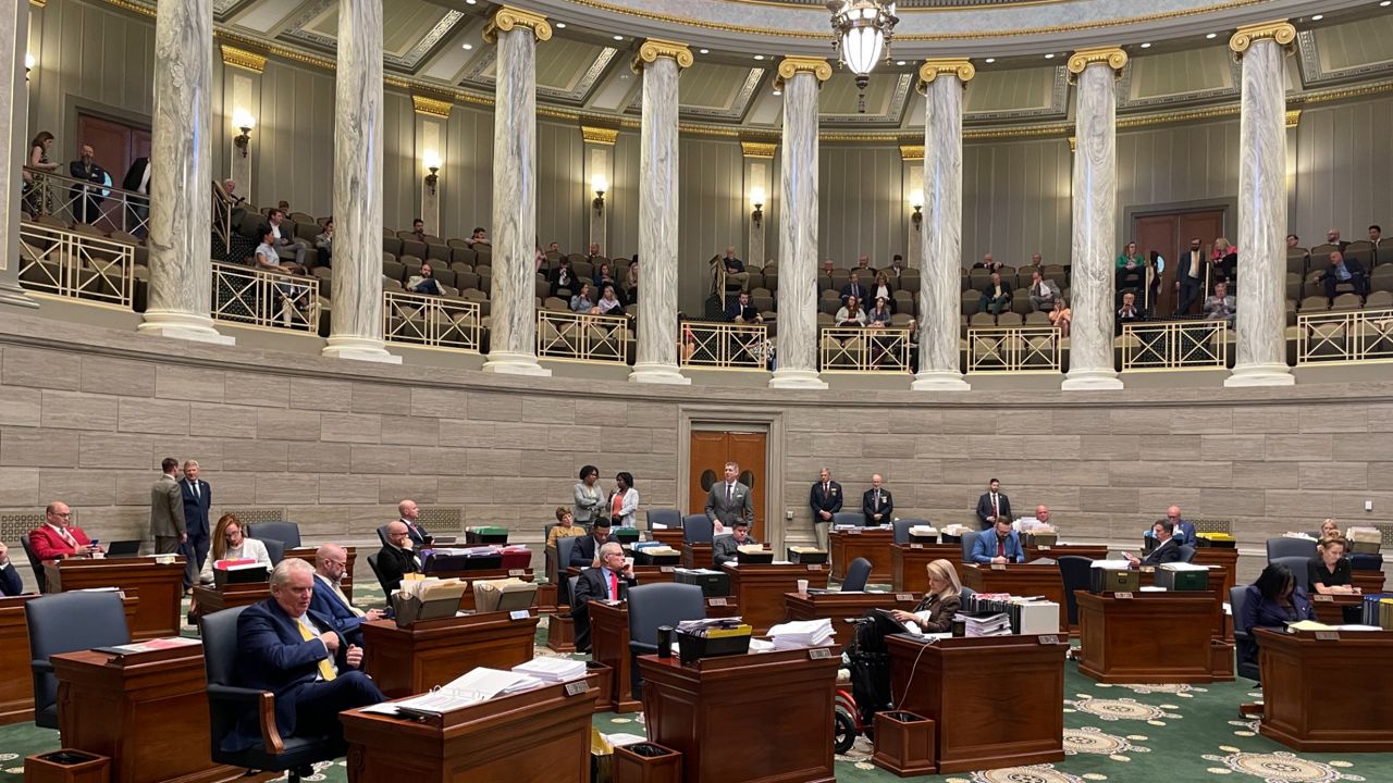 State Sen. Bill Eigel-R Weldon Spring held the floor of the Missouri Senate in Jefferson City, Mo. on Friday May 12, 2023. (Spectrum News/Gregg Palermo)