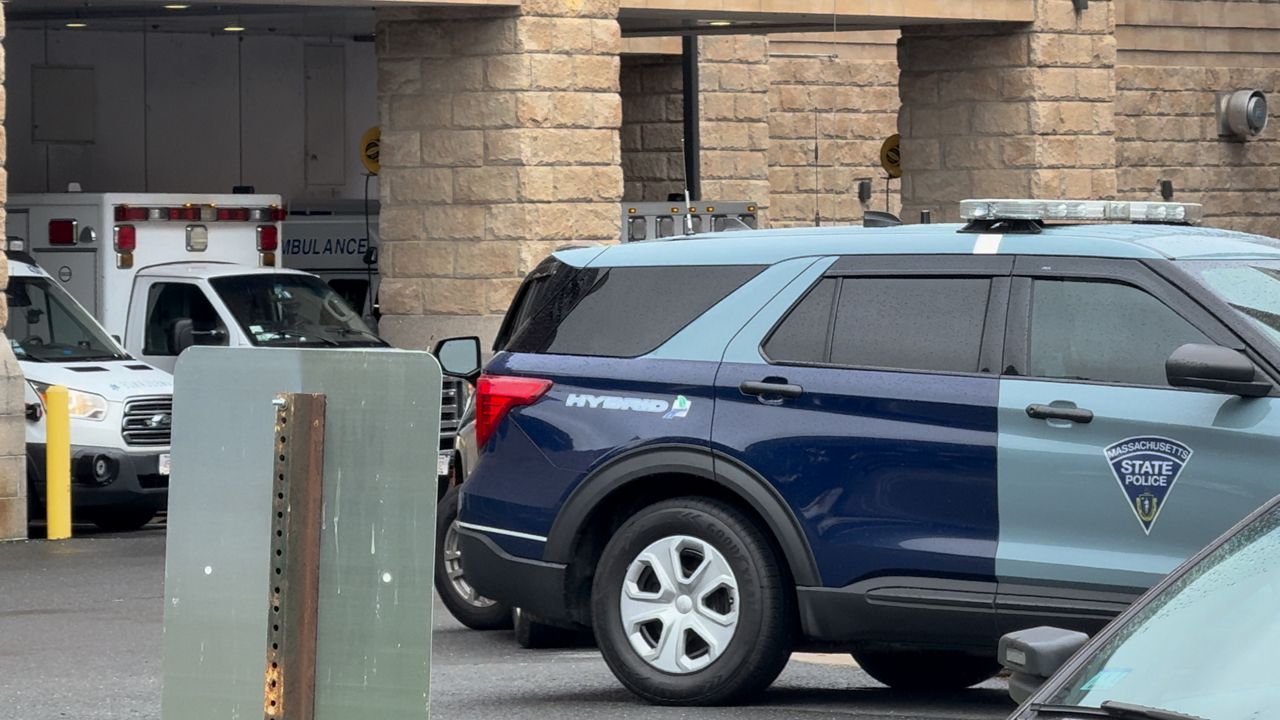 A Massachusetts State Police cruiser parked outside of Baystate Medical Center in Springfield Tuesday afternoon. (Spectrum News 1/Devin Bates)