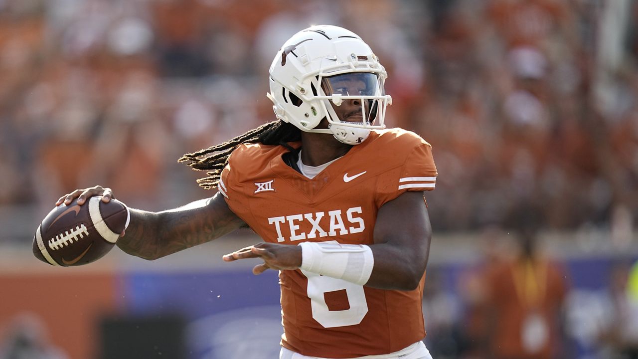 Texas quarterback Maalik Murphy (6) throws against Rice during the second half of an NCAA college football game in Austin, Texas, Saturday, Sept. 2, 2023. Murphy will likely get his first career start when the No. 7 Longhorns (6-1, 3-1) host Big 12 newcomer BYU (5-2, 2-2) Saturday, Oct. 28. (AP Photo/Eric Gay, File)