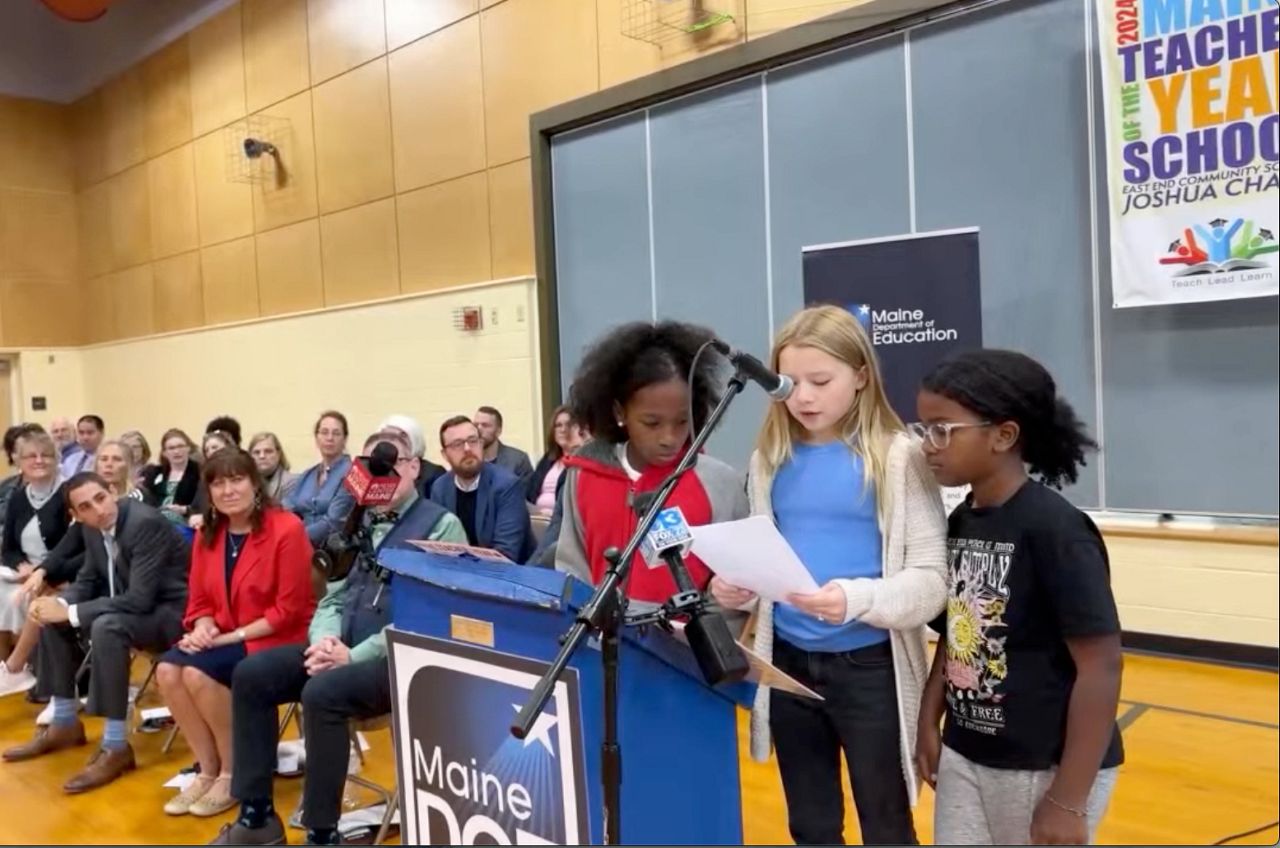East End Community School students read a poem about what makes their school community special. (Still image via YouTube)
