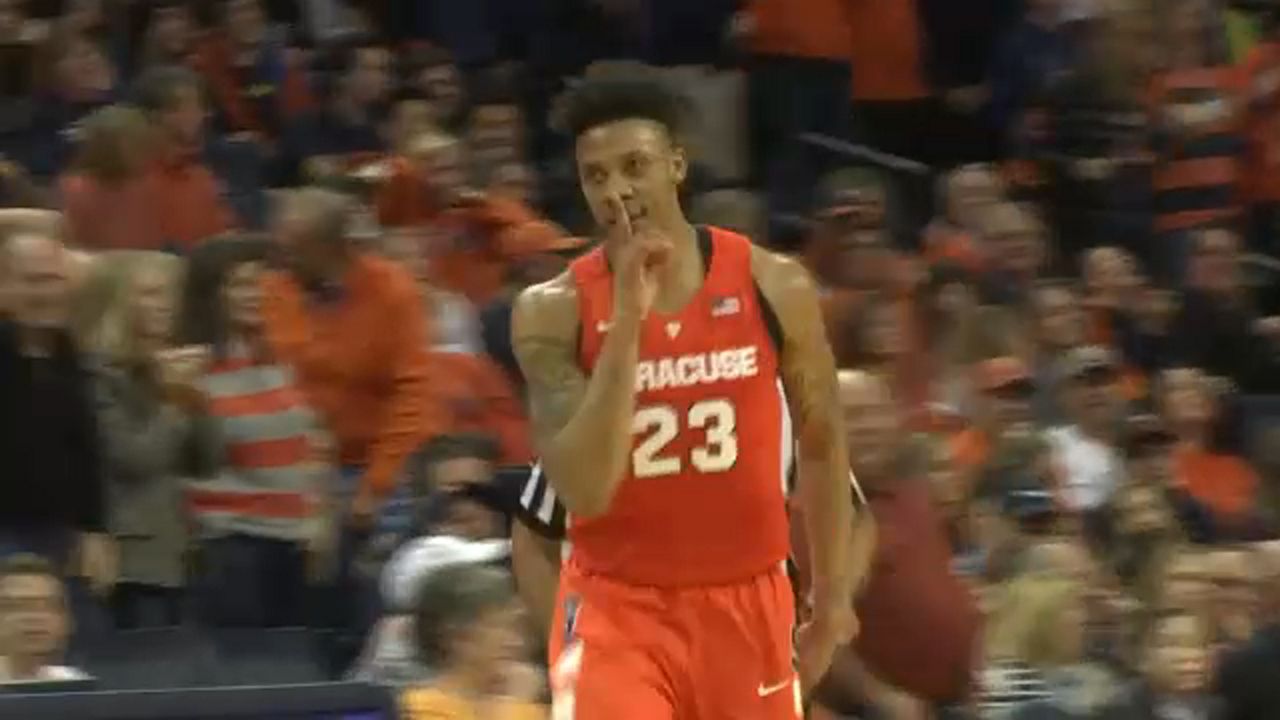 Former SU guard Malachi Richardson "shushes" the crowd after hitting a three-point shot against UVA during the 2015-16 season.