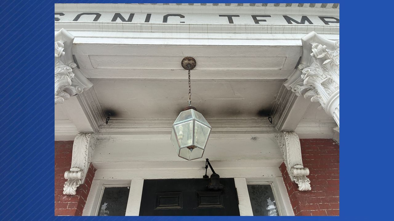 The Masonic Temple in Bath sustained minor damage due to a case of arson. (Maine Department of Public Safety)