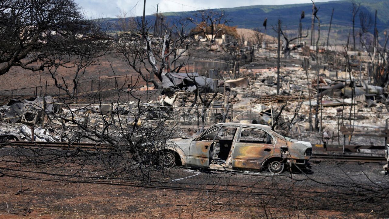 Destroyed property is seen Aug. 13, 2023, in Lahaina, Hawaii, following a deadly wildfire that caused heavy damage days earlier. (AP Photo/Rick Bowmer)