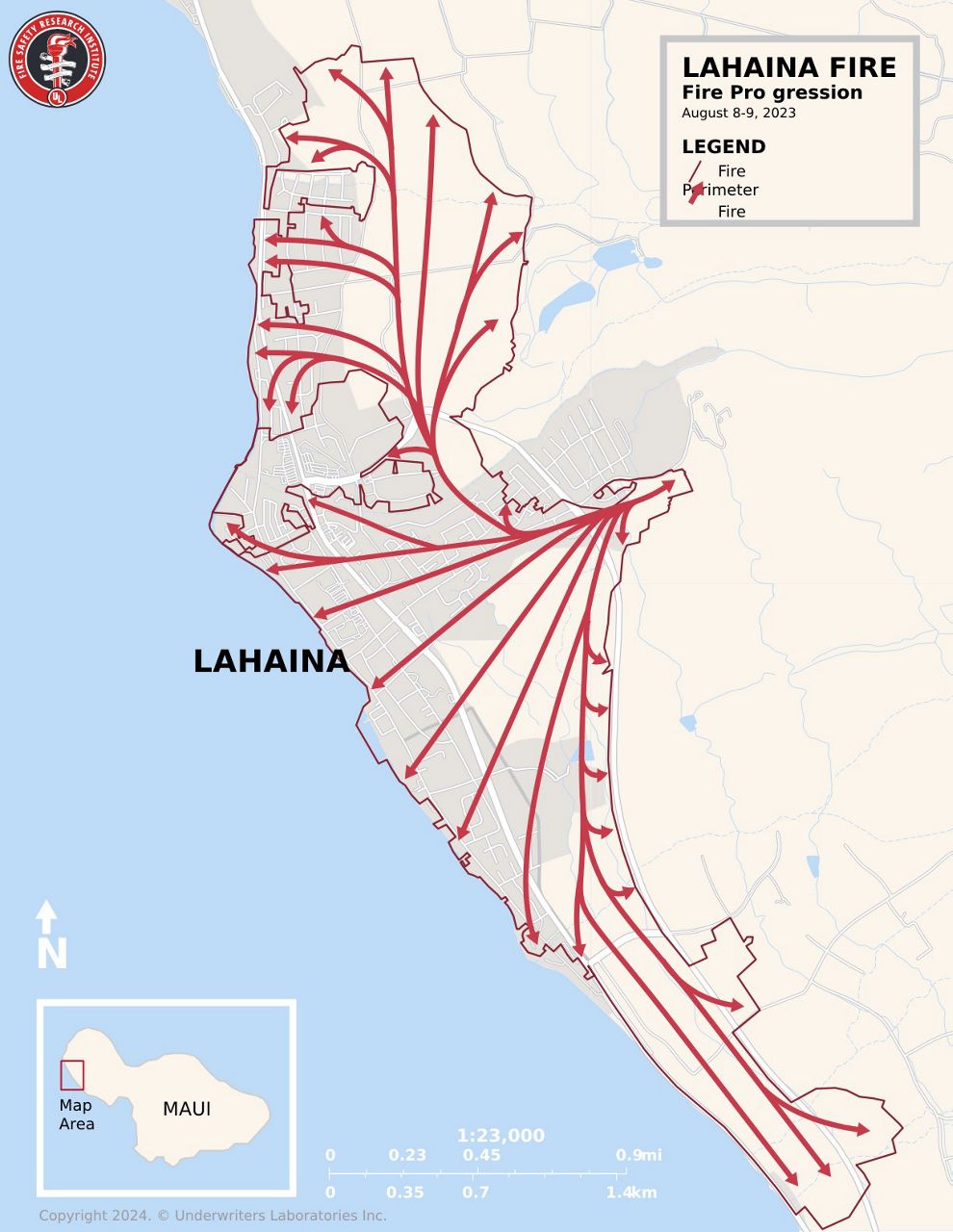 Maui Fire Progression map (Courtesy Hawaii Department of the Attorney General)