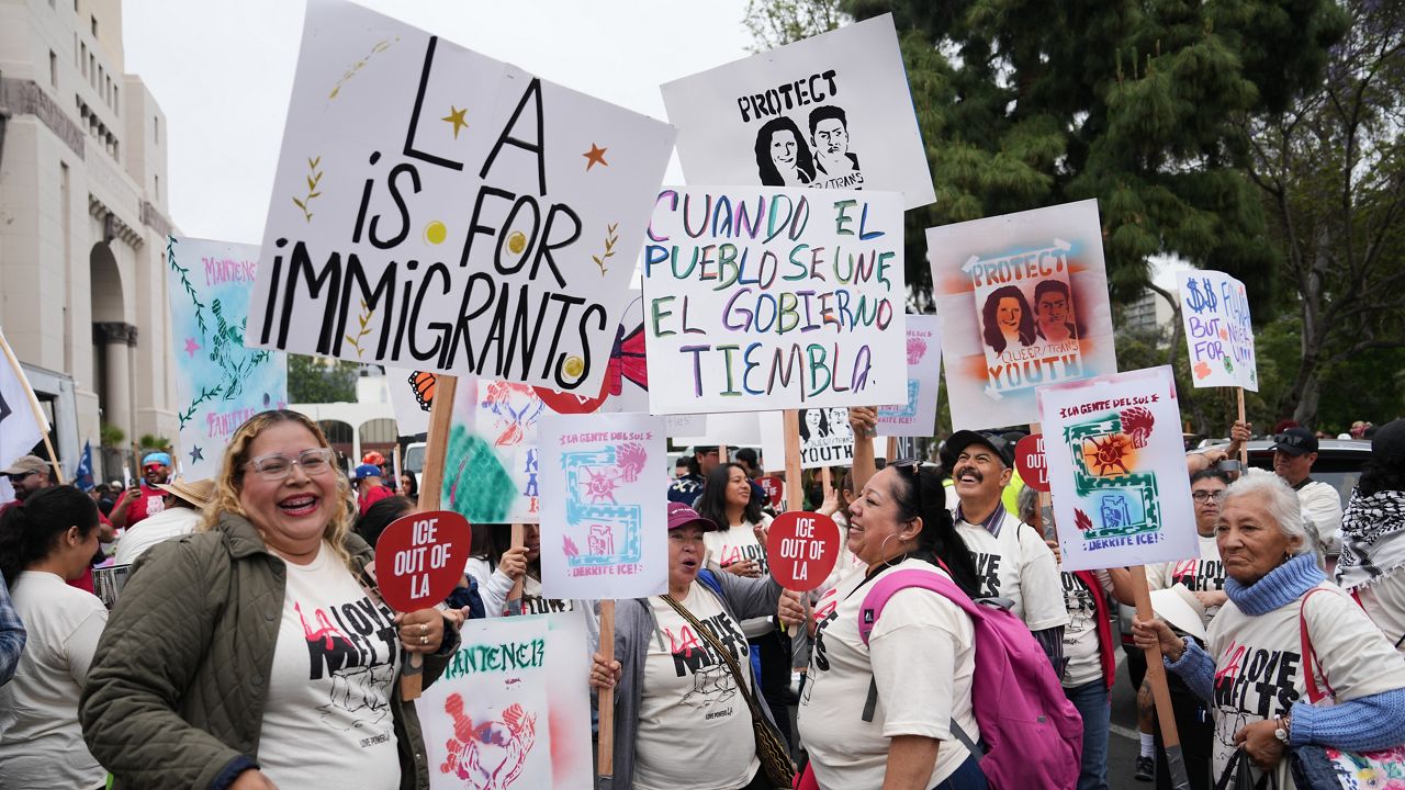 LA demonstrators flood streets for May Day march