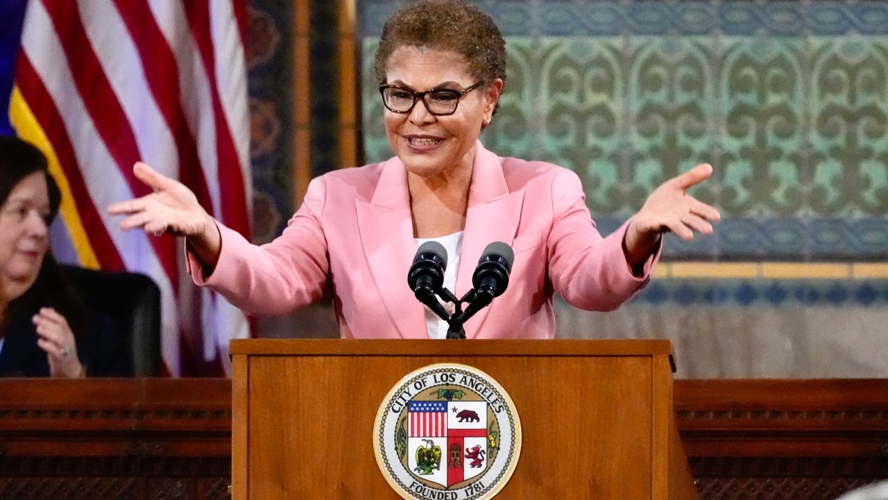 Los Angeles Mayor Karen Bass. (AP Photo/Richard Vogel)