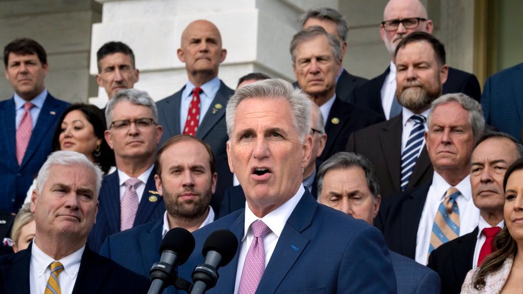 Speaker of the House Kevin McCarthy, R-Calif., outlined a plan to raise the debt ceiling and cut federal program spending on Wednesday. (AP Photo/J. Scott Applewhite)
