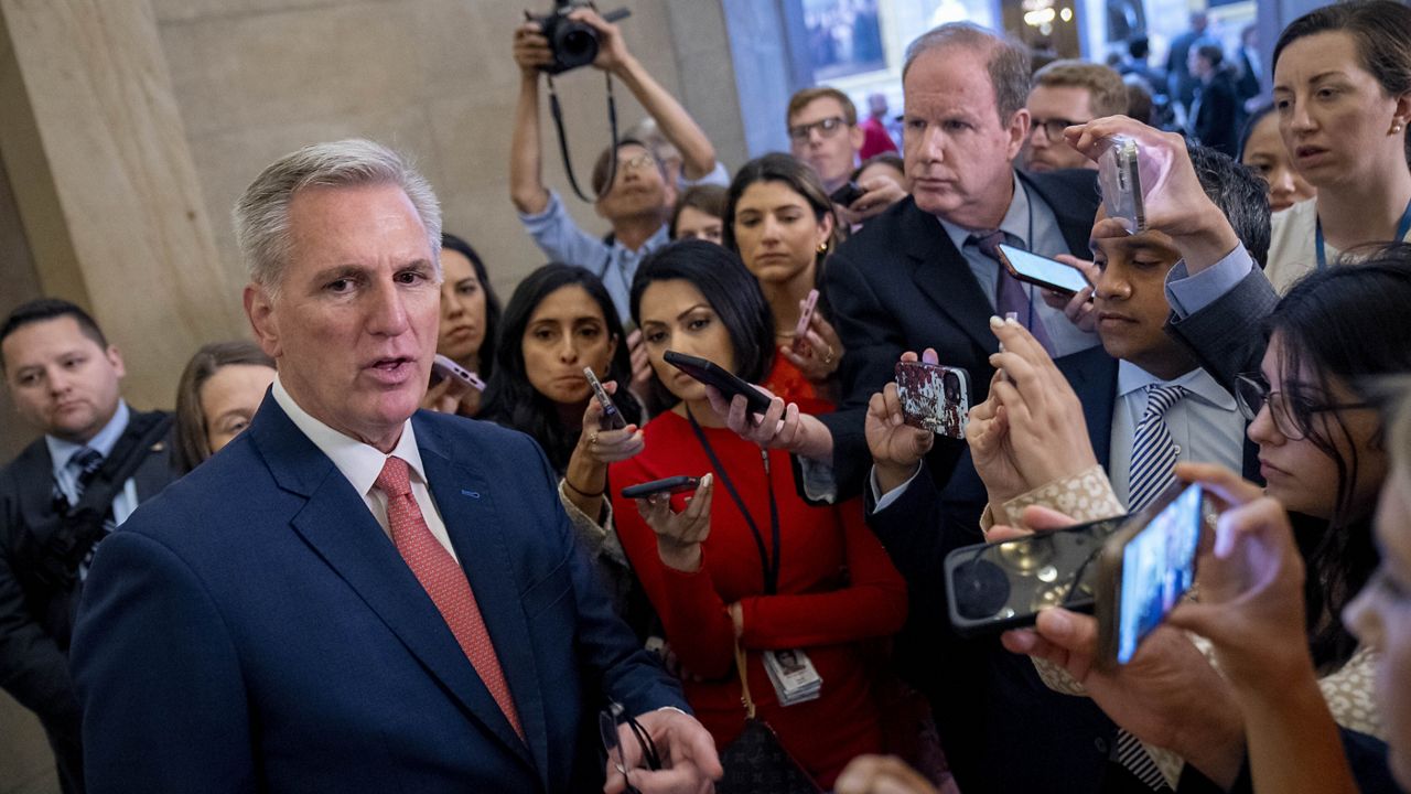 House Speaker Kevin McCarthy of Calif., leaves his office on Capitol Hill in Washington, Wednesday, June 7, 2023. (AP Photo/Andrew Harnik)