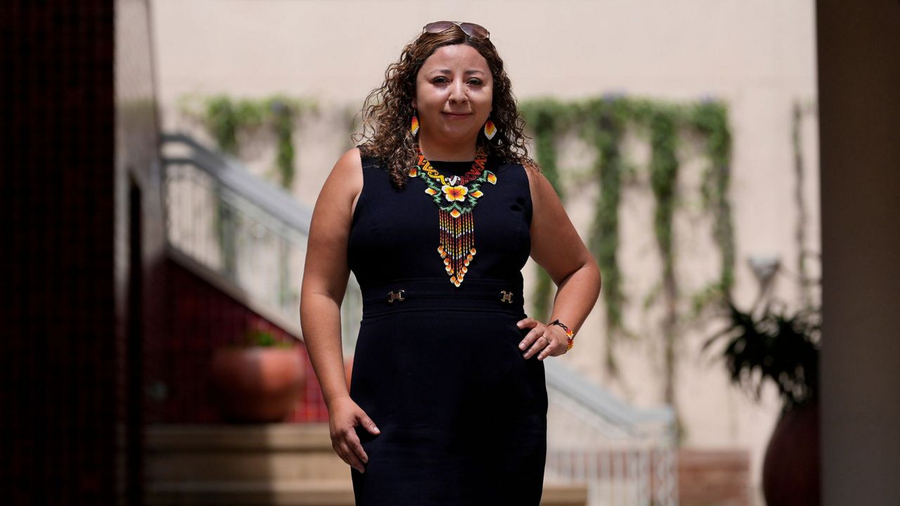 Melissa Camacho poses for photos at the City College of San Francisco's Mission Center in San Francisco, Thursday, Aug. 8, 2024. (AP Photo/Jeff Chiu)