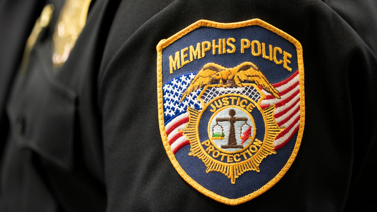 A patch of the Memphis Police Department is seen during a meeting of the Peace Officers Standards and Training Commission Thursday, May 18, 2023 in Nashville, Tenn. (AP Photo/George Walker IV)